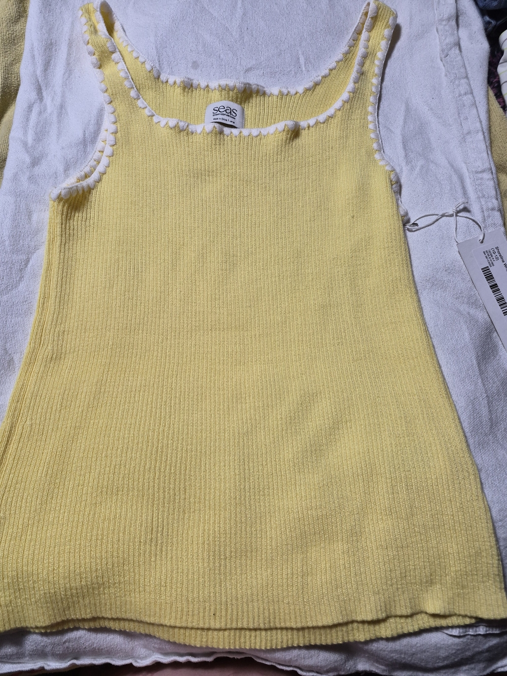 Sears Yellow Ribbed Tank Top with White Pom Trim